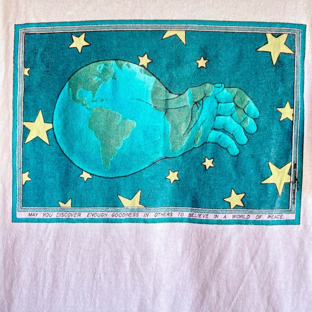 90s Christogram Earth World Jesus Tee 1995 VTG Single Stitch Made in USA 19x26 - Picture 4 of 6